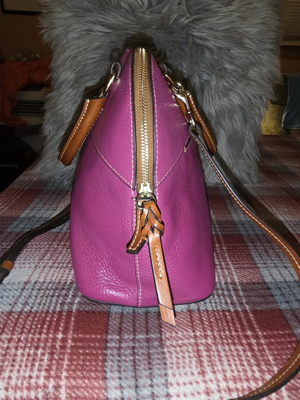 Dooney & Bourke Hot Pink Dome Satchel with Tan Trim